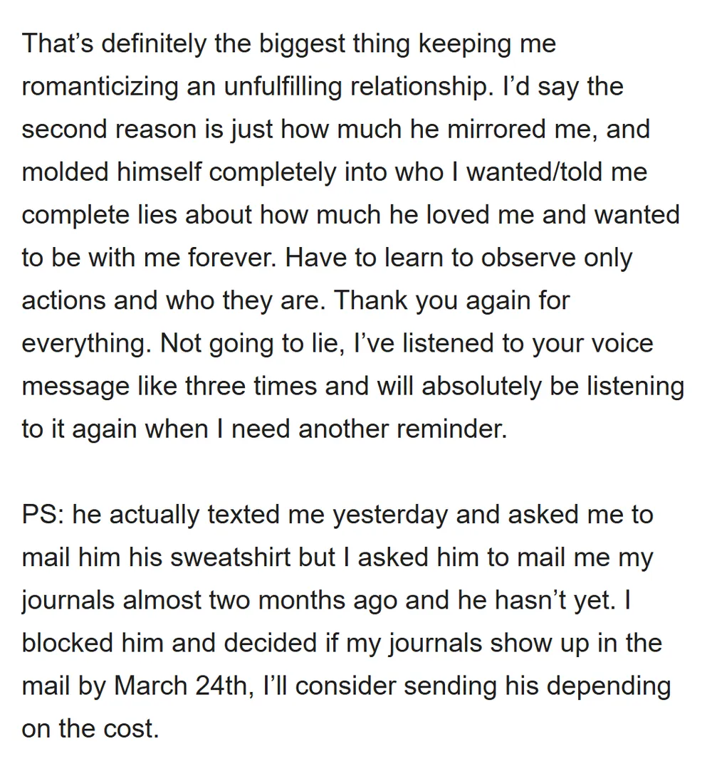 Real email from Emily, thanking Tomisin for his private advice (email address hidden)
